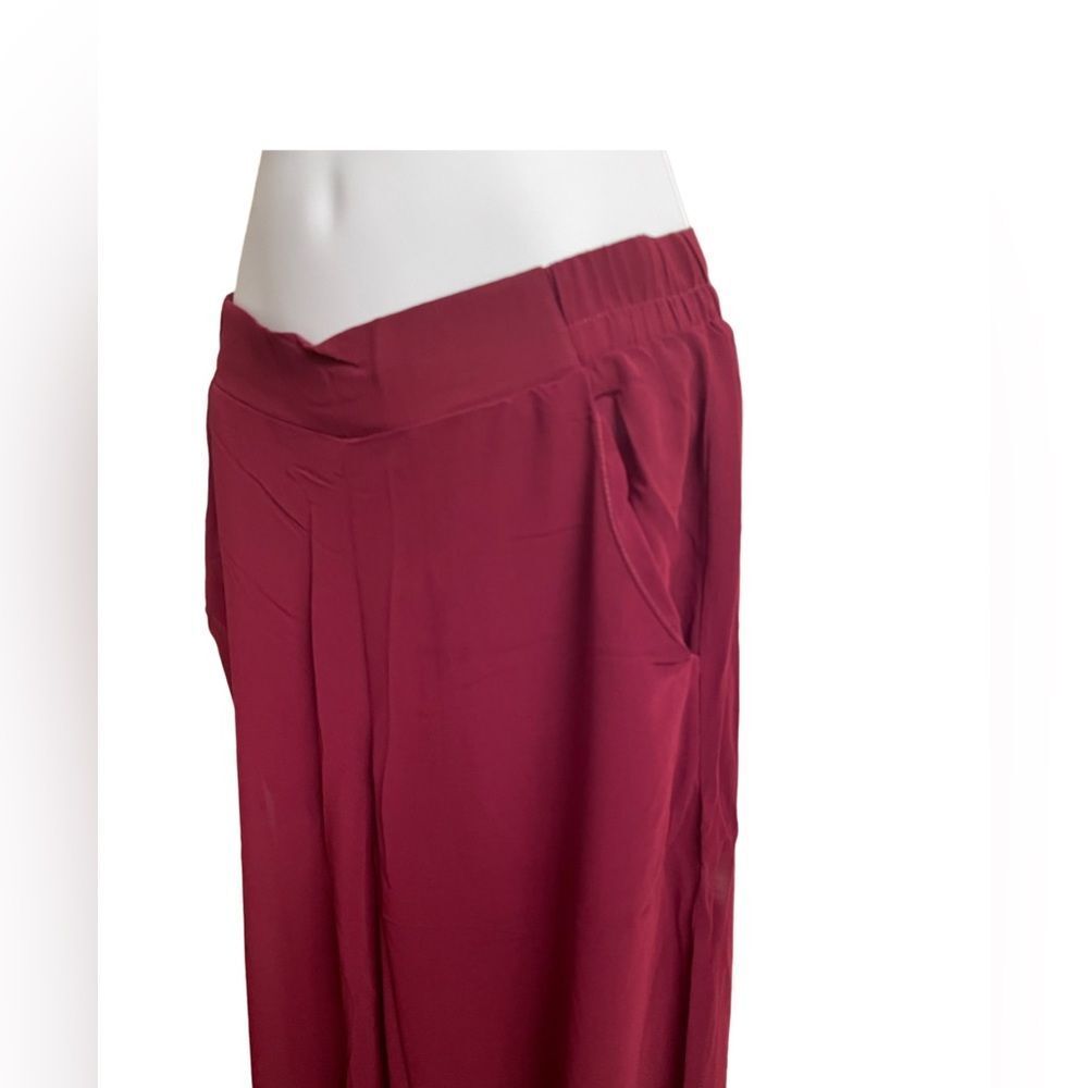 UNIQ Sheer Burgundy Pants with Built In Sheer Shorts Extra Wide Leg Elastic - Picture 3 of 6